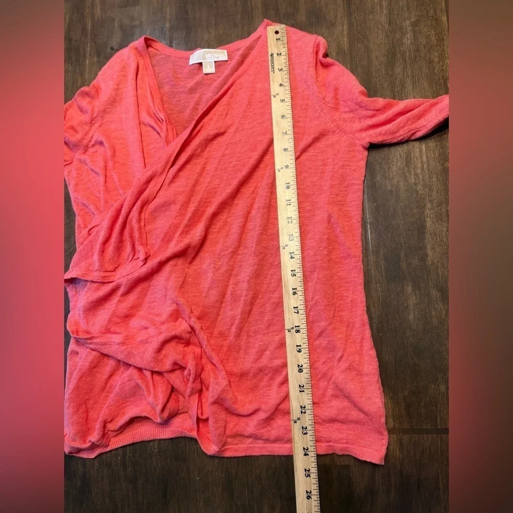 Michael Kors Open Front Cardigan Woman’s SZ S Coral Linen Blend Long Sleeve Knit